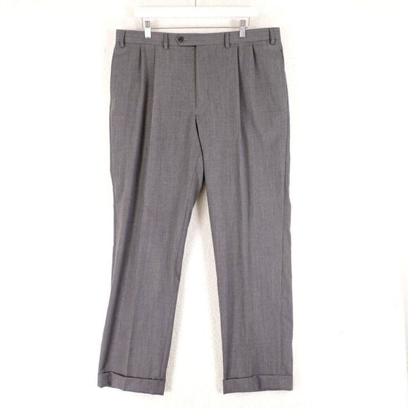 Lauren Ralph Lauren Gray Wool Pleated Cuffed Mid Rise Dress Pants 37/31 Lined Pa - Picture 1 of 7